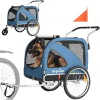 Shengmilo 10202B Grote fietsaanhanger voor huisdieren, draagvermogen 40 kg, voorzien van een vast remsysteem, toegankelijk via twee deuren aan de voor- en achterkant, blauw