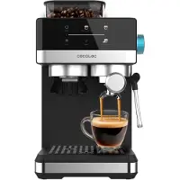 Cecotec Power Espresso 20 Grind +, espressomachine, 1,7 liter, geschikt voor gemalen koffie, ingebouwde koffiemolen, 1350 W, zwart, roestvrij staal