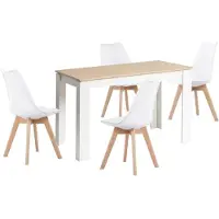 Sonstiges Eetset: Eettafel met 4 stoelen, rechthoekig, eikenhout en wit, 120 cm