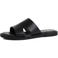 Tamaris dames slippers, plat model, leer, zwart, maat 36 EU