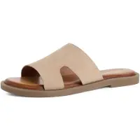 Tamaris dames slippers, plat model, leer, beige, maat 40 EU