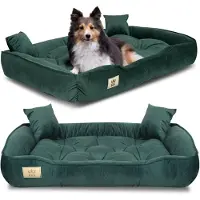 AIO Factory Hondenbed, looprek, 100x75 cm, donkergroene fluweelstof