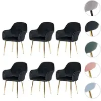 Mendler Set van 6 eetkamerstoelen HWC-F18, stoel voor de keuken, retro design fluweel, zwart, met gouden poten