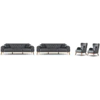 AEA Schwarzes Arbeitszimmer Set Luxuiöse 2x 3-Sitzer Edle 2x Sessel 4tlg