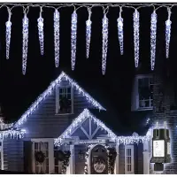 Salcar 10 meter, 80 LED-lichtketting, ijspegels, koelwit. LED-lichtketting met 9 modi en geheugenfunctie. LED-lichtkettingen voor feestdecoratie met ijsregen-effect
