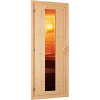 Karibu Sauna Jarin (Eckeinstieg), houten deur met isolatieglas, warmte-geïsoleerd, helder, oven 9 kW, , externe bediening, eenvoudig