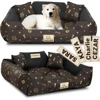 AIO Factory Hondenbed KINGDOG, kennelmodel, 75x65 cm, gepersonaliseerd, waterdicht, met gouden botmotief