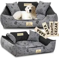 AIO Factory Hondenmand KINGDOG 75x65 cm gepersonaliseerd waterdicht met bottenmotief zwart