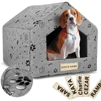 AIO Factory Gepersonaliseerd hondenbed, huisvorm, 50x40 cm, hoogte 38 cm, met zwarte pootjes