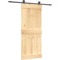 Syfax Schuifdeur Naturel en Zwart 85 x 210 cm Massief Grenenhout