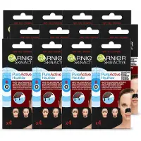Garnier 12 x - Pure Active - Anti-Mee-Eters Strips - Charcoal - Neus, Voorhoofd & Kin - 4 Strips - Voordeelverpakking - 12 stuks
