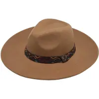 Emilie collection - hoed - camel - fedora - Vilten hoed met brede rand en boho band - Camel bruin