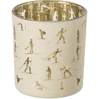 J-Line kaarshouder Skiers - glas - ecru/goud - small - 4 stuks