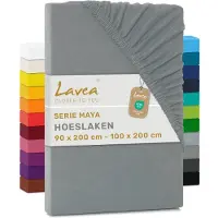 Lavea Hoeslaken Jersey Katoen Stretch 33cm Hoge Hoek - grijs 100x200cm