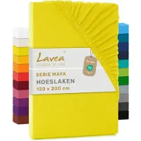Lavea Hoeslaken Jersey Katoen Stretch 33cm Hoge Hoek - geel 120x200cm