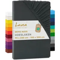 Lavea Hoeslaken Jersey Katoen Stretch 33cm Hoge Hoek - antraciet 200x220cm
