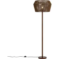 QAZQA Vloerlamp walnoothout met bruine papieren touwkap 50/50/30 - Mels