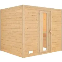 Karibu Sauna, binnensauna, model Mojave, met voorinloop, oven van 9 kW, externe bediening, eenvoudig te installeren, afmetingen 196x195x200 cm, zonder dakrand, met grafietdeur