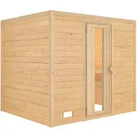 Karibu Sauna, binnensauna, model Mojave, met voorzijde zonder accessoires, afmetingen 224x210x206 cm, inclusief daklijst en deur in grafietkleur