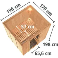 Karibu Sauna Daria (voorzijde), houten deur met isolatieglas, warmte-geïsoleerd, helder, zonder accessoires