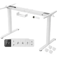 Arebos Elektrisch Hoogteverstelbaar Bureauframe Wit 2 Motoren 120 kg 72–120 cm LCD Display 3 Geheugenstanden Wielen Kabelhouder