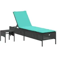 vidaXL Ligstoel met tafel en kussen, zwart polyrotan