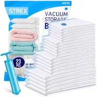 Strex Vacuumzakken - Dekbedden & Kleding - 23 Stuks / 4 Maten - Scheurbestendig - Incl. Handpomp
