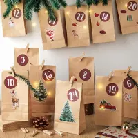 Merkloos Adventskalender "I LOVE MOM". Adventskalender om zelf te vullen, met 24 vakjes. Ideaal voor kinderen, met stickers, jutekoord en houten elementen