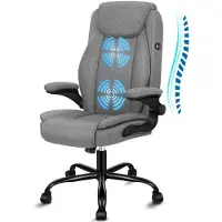 ALFORDSON Bureaustoel, Ergonomische Bureaustoel, Directiestoel, Draaistoel met opklapbare armleuningen, hoogteverstelbaar voor kantoor, belastbaar tot 150 kg, linnen grijs