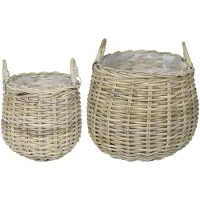 vidaXL Plantmand met opslag GENDT 2 st Natuurlijk grijs Kubu Rattan