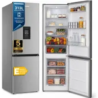Heinner HC-HM313XWDE++ Koel-vriescombinatie met Waterdispenser – 313 L – Energieklasse E – Elektronische Bediening met Instelbare Thermostaat – LED-verlichting – Omkeerbare Deur – 5 Jaar Garantie