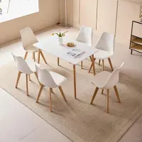Sonstiges Eetkamerset: 1 tafel, 4 stoelen, 110x70x75 cm, rechthoekig, hout, MDF, Polyurethancoating, wit