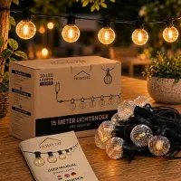 Homezie Lichtsnoer | 15 meter met 30 kunststof LED-lampen | IP65 Waterdicht | Dimbaar | Timer | Lampjesslinger | Tuinverlichting | Lichtsnoer buiten | Prikkabel