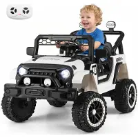 Costway Elektrische kinderauto, geschikt voor kinderen vanaf 3 jaar, 12V. Elektrische kinderauto met 2 rijmodi, LED-verlichting, muziek, verhalen, afstandsbediening en veiligheidsgordel