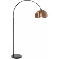 Alpinaluz CALOTTA Booglamp, E27, zwarte metalen lamp met een houten kap van 30 cm diameter en een zwarte marmeren voet, hoogte 186 cm