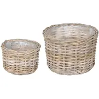 vidaXL Plantenmand met opslag GENDT 2 st Natuurlijk grijs Kubu Rattan