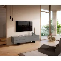 DELIFE Tv-meubel Cuor 180 cm Keramiek Beton Grijs 1 Flap 2 Laden Zwevende voet look Metaal Zwart