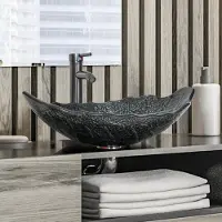 Puluomis wastafel, glazen wastafel, ovale waskom 62x42x21cm, inclusief kraan, afvoer en aansluitingen voor warm en koud water, zwart en zilver