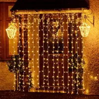 Salcar LED-lichtgordijn, 9 x 3 meter, IP44, LED-lichtketting, warm wit licht, ++