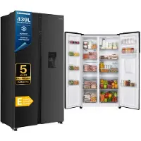 HEISSNER HSBS-H439NFBKWDE++ Amerikaanse Side-by-Side Koelkast met Waterdispenser – 439 L – Full No Frost – LED Touch Display – Smart Eco Functie – Zwart – 5 Jaar Garantie