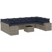 vidaXL 11-delige tuinbankset met kussens, grijs polyrotan
