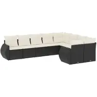 vidaXL 9-delige Loungeset met kussens poly rattan zwart