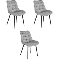 Leobert Chaise - - Bera - Lichtgrijze fluweelstof / Zwarte poten - 54 x 60 x 88 cm - Set van 3