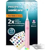 Philips For Kids Smart HX6600/11 Oplaadbare tandenborstel, voor kinderen, sonische tandenborstel, zacht, roze, 4 x 30 seconden, ergonomisch ontwerp