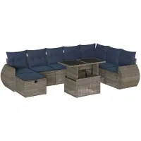 vidaXL 9-delige loungeset voor de tuin met kussens, grijs, kunststof vlechtwerk