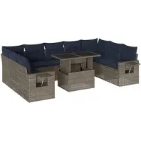 vidaXL 10-delige loungeset voor buiten, met kussens, grijs, kunststof vlechtwerk