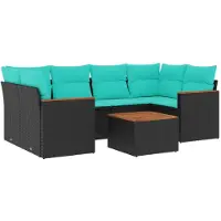 vidaXL 7-delige loungeset voor buiten met kussens, zwart kunststofvlecht