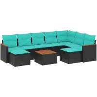 vidaXL 10-delige loungeset voor de tuin met kussens, zwart kunststof vlechtwerk