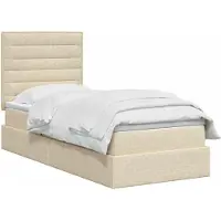 vidaXL LED-bed met opbergruimte en matras, crème, 90 x 200 cm, stof