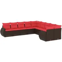 vidaXL 10-delige tuinbankset met kussens, bruin polyrotan